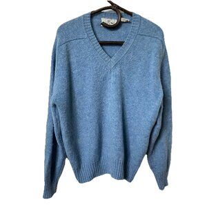 Vintage Nino Cerruti Sweater Mens XL Blue Wool Knit Grandpa Cabin Cozy V-neck